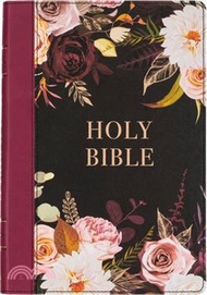 1448.KJV Holy Bible, Thinline Large Print Faux Leather Red Letter Edition - Thumb Index &amp; Ribbon Marker, King James Version, Black/Burgundy Printed Floral