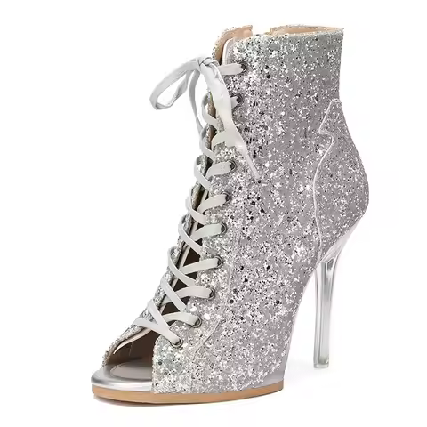 Silver Shiny Platform Pump Dance Shoes Transparent Heel 11.5cm High Dance Heels With Platform Leathe