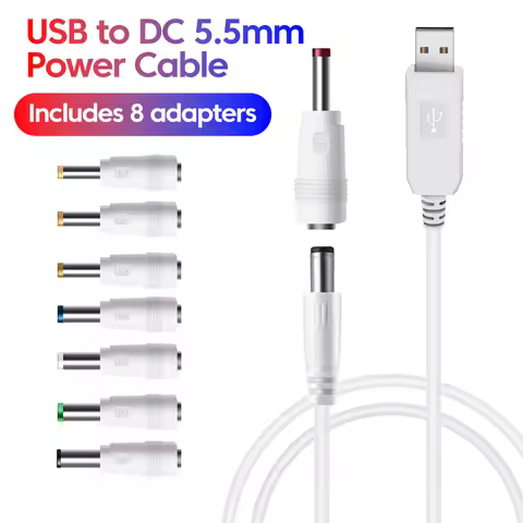 USB To DC 5.5mm Power Cable With 8 Adapters DC 5V/9V/12V Boost Line USB To DC Connector For Wifi Rou