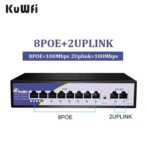 KuWFi 8 Ports POE Switch 100Mbps Wifi Smart IP Switch POE Standard RJ45 Injector Switcher for IP Cam