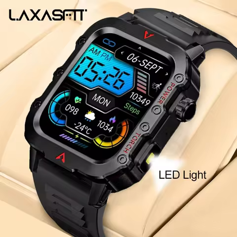 LAXASFIT New Men's Smart Watch LED Flashlight Outdoor Sports Smart Watch Wristwatch Health Monitorin