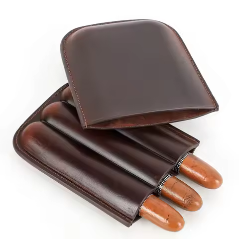 Portable and Classic Cigar Travel Case Leather Pocket Cuba Cigar Tube Humidor Box Holder for Travel 