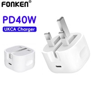 Fonken PD40W Fast Charger UK Plug Mobile Phone Power Adapter USB C Wall Charger