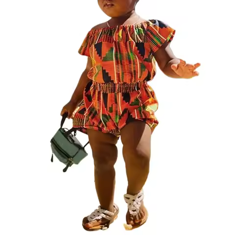 African Boho Ankara Print Jumpsuit Short Sleeve Infant Kid Girls Summer Playsuit Traditional Romper 