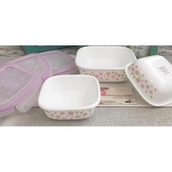 CORELLE Snapware 612 Glass Square Round Serve n Store 325 ml/Sakura Provence Garden Country Rose Open Stock/Biji biji