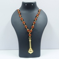 5 Face Rudraksha Mala / Malai with Golden Hanuman Gada Pendant - (Unisex)