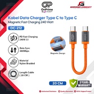 OnPrime DC-212 Iron Series Data Cable Type C to Type C Short Magnetic 20CM 240W 5A 3A PD 3.1 ORANGE 