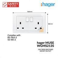 Hager Switched Socket Outlet 13A (2 Gang) Twin SSO
