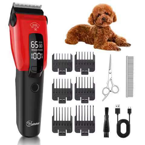 HATTEKER Pet Electric Clipper Dog Grooming Haircut Machine Cat Fur Trimmer - Rechargeable Hair Clipp