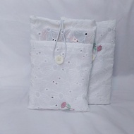 UNGU Book Sleeve Small | Cloth Book Bag | Novel Pouch - White and Purple Embroidered Floral Motif