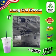 Long Col Straw 9" Black (360G) | Straw Minuman Panjang Warna Hitam untuk Kafe & Parti