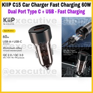 KiiP C15 Car Charger Fast Charging 60W - Dual Port Type C + USB - Fast charging