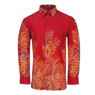 Paccolinno [Official] - (Regular Cutting ) Long Sleeve Red Dobby Silk Printed Malaysia Batik Shirt- 