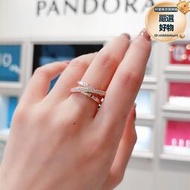 Pandora潘多拉玫瑰金交錯三環戒指女189057C01情侶高級感生日禮物