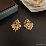 Niche Design Earrings Red Green Rhinestone Diamond Earrings