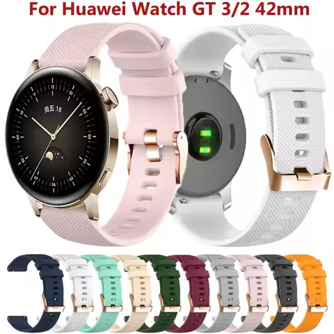 20mm Pink Gold Buckle Band Strap For Huawei Watch GT 3 2 42mm GT3 Pro 43mm Silicone Watchtband Brace