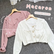 MACARON BUTTON BLOUSE CARDI Snow / BLOUSE COLLAR KOREAN VINTAGE BUTTONS