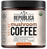 La Republica Superfoods Organic Decaf Mushroom Coffee with 7 Superfood Mushrooms, Great Tasting Instant Coffee Mix Includes Lion's Mane,Reishi,Chaga, Cordyceps,Shiitake,Maitake &amp; Turkey Tail (Regular)