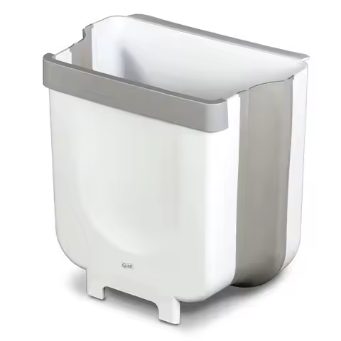 Collapsible Waste Bin 2 Gallon, Expandable Travel Trash Can for Car, Home, Camping, White