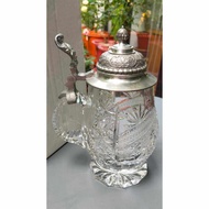 NEW!!! Vintage Handcrafted Elegant Lead Crystal Glass Beer Mug with Pewter Lid Heavy