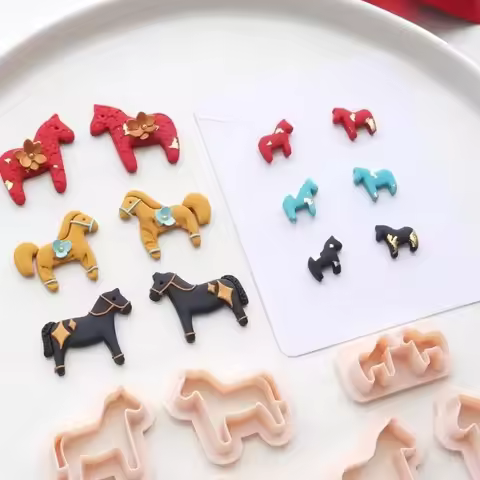 Year of The Horse Pony Shape Polymer Clay Cutter Ring Soft Brooch/Necklace/Earrings Animal Shape Cut