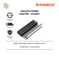 FIDECO(HKG013C)-13 PORT TYPE-C(A-C) USB3.2 GEN1 5GB HUB WITH POWER 12V/4A - UH159GY