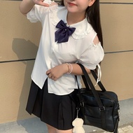 Ready Stock Plus Size Original jk Uniform Off-the-Shoulder Chiffon Shirt Puff Sleeve Top Plus Size S