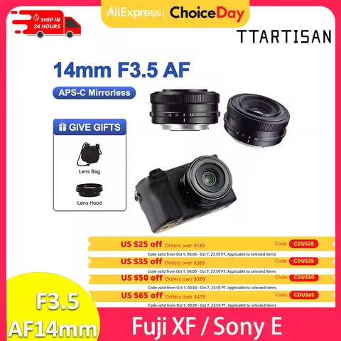TTArtisan 14mm F3.5 APS-C Auto Focus Prime Wide Angle Lens for fujifilm X Sony E Mount A7C A6600 A64
