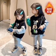 [ML] 90-140cm Fleece Lining Thickening Autumn Winter New Style Boys Girls Violent Bear Sweatshirt St
