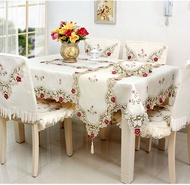 FY Rectangle Red Rose Flower Embroidered Stain Resistant Washable Lace Table Cloths Tablecloth Alas 