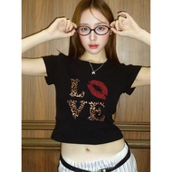 (24 Hours Shipping) Angle Official Baby Tee-American Style T-Shirt Vintage Leopard Print Short Sleev