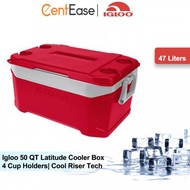 Igloo 50 QT Latitude Cooler Box - Red/Gray| 4 Cup Holders| Cool Riser Tech