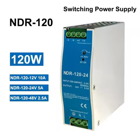 12V 24V 48V NDR120W 100-120VAC/180-240VAC Industrial DIN Rail Mounted AC TO DC Single Output Switchi