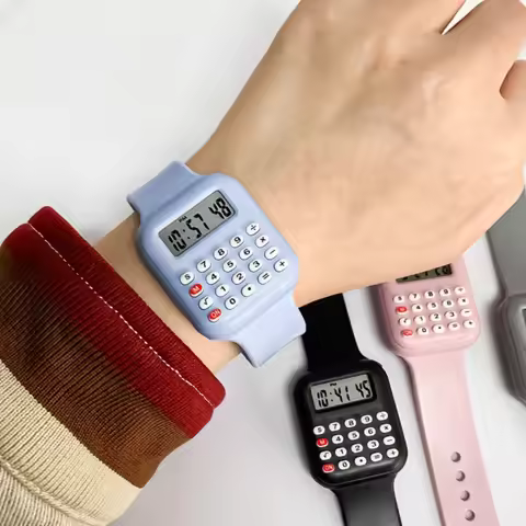Rubber Strap Children Watch with Calculator Watches for Student show time and date Digital Clock Kid