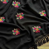 Chiffon fabric having multi colored thread embroidery saree #India #Triditianal #Saree