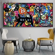 Perilla-Street Pop Graffiti Art Bitcoin โปสเตอร์และผ้าใบนามธรรมการ์ตูน Bitcoin รูปภาพศิลปะผนังตกแต่ง