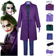 Movie Joker Heath Ledger Cosplay Costume The Dark Knight Mask Coat Shirt Vest Outfit Halloween Party