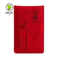 QIUJU Pocket Notebook, Portbale Leather Cover A7 Notebook,  Horizontal Line A7 Memo Pad Business