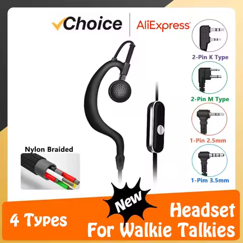 Walkie Talkie Headset Nylon Braided Headphone PTT 2-Pin/1-Pin Port Earpiece For Kenwood Motorola Rad