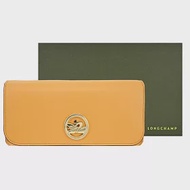 LONGCHAMP BOX-TROT系列小牛皮金屬LOGO翻蓋長夾 杏黃