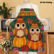 1PC 2D Flat Printed Cute Owls Pumpkin Autumn Floral Style Apron For Home Cooking, Kitchen Wear, And 