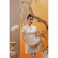 T12.24 3D EMBROIDERED WHITE Brocade Dress -5PM