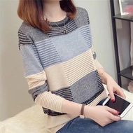 autumn jacket woman jacket woman winter jacket woman Women's Loose Striped Pullover - Color Block Kn
