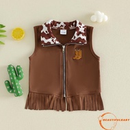 Beauty-Girls Suede Vest Hippie Outfit Sleeveless Lapel Collar Zip Up Tassel Vest Cowgirl Costume