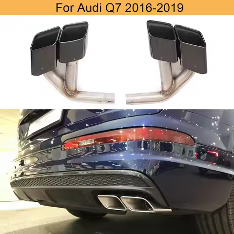 One Pair Stainless Steel Exhaust Muffler Tips for Audi Q7 2016-2019 Four Square Tips Black / Silver 