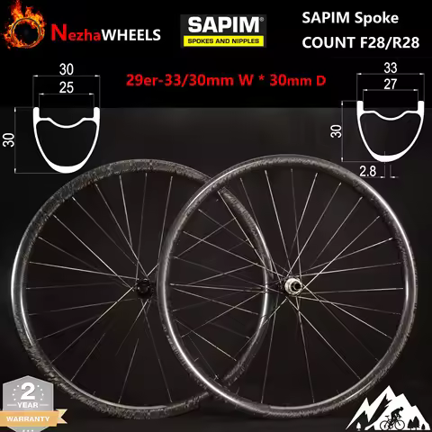 Nezha 29er Ultralight XC MTB Carbon Wheels 33/30mm Width 30mm Depth 1280g SAPIM CX Ray / Pillar TB20