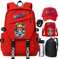 One Piece Fashion Boys' School Backpack D Luffy 0075 Cool Character Anime Bonus 6 in 1