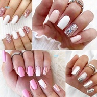 96 pieces 4 packs Smooth medium square fake nails White