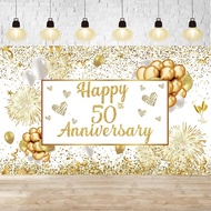 Happy 50th Wedding Anniversary Photography Backdrop White Gold Happy 50th Anniversary Banner 50th An