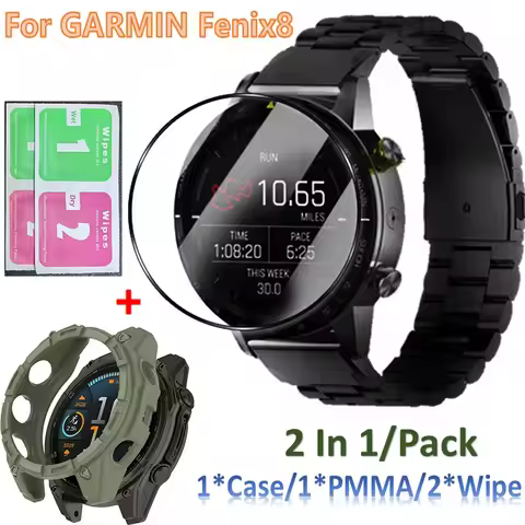 Watch Case for Garmin Fenix8 Glass Film Replacement Smart Bracelet Cover PMMA Screen Protectors Fram
